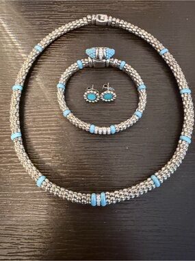 LAGOS Silver Diamond Necklace, Bracelet, ring and Earrings Turquoise Accents